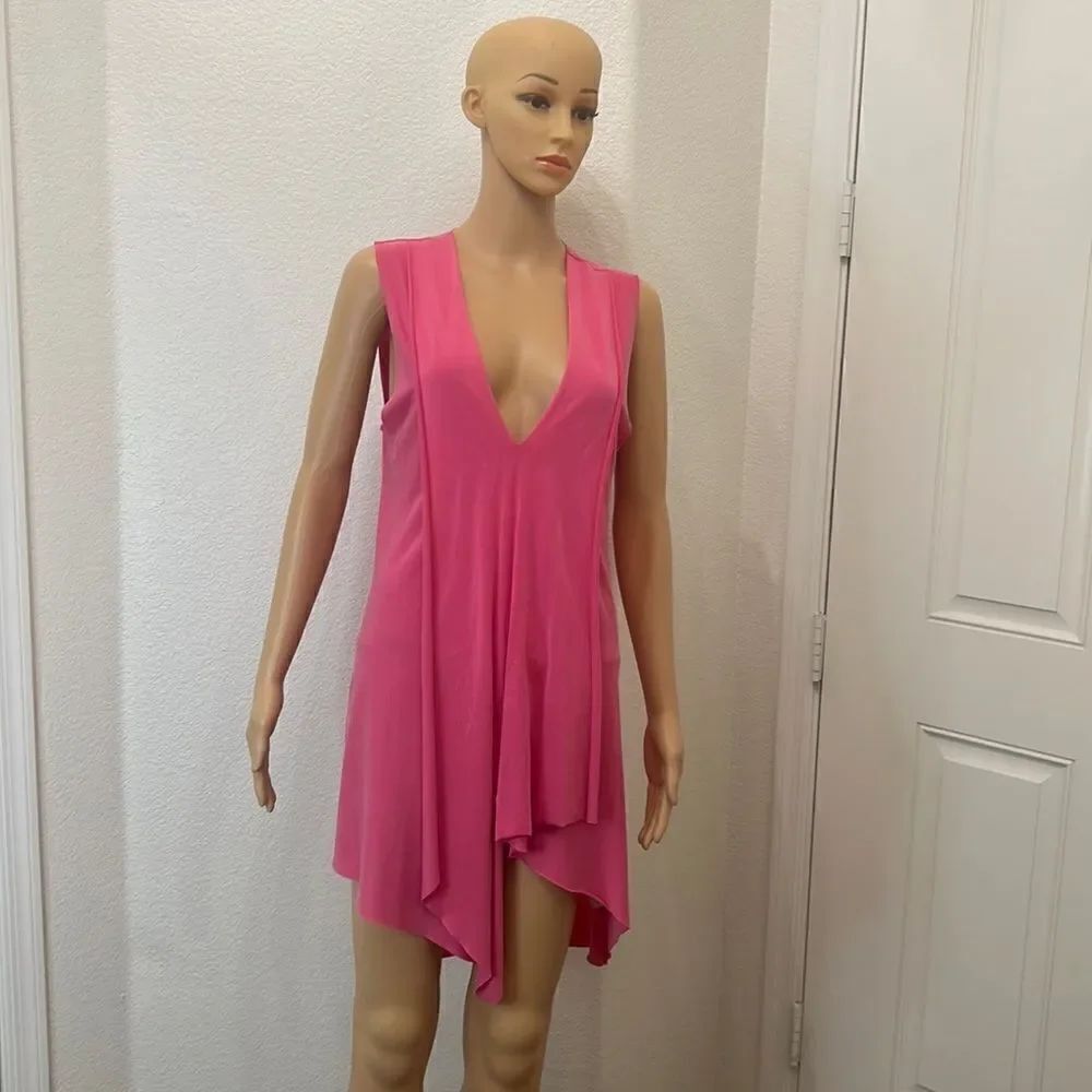 Zara Collection W&B Dress Tunic Top Size Medium Pink V Neck Sleeveless High Low